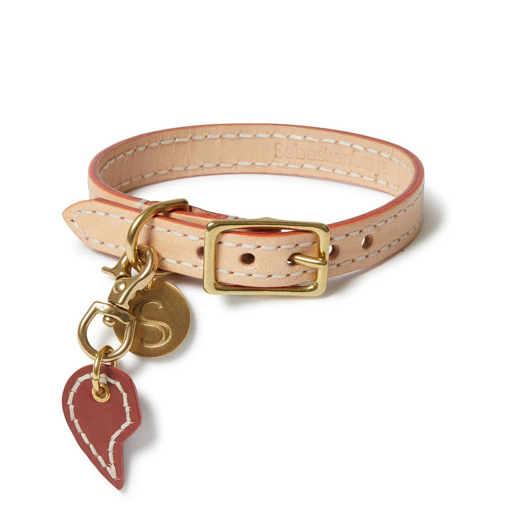 Sebastian Says Leather Dog Split Heart Charm Natural