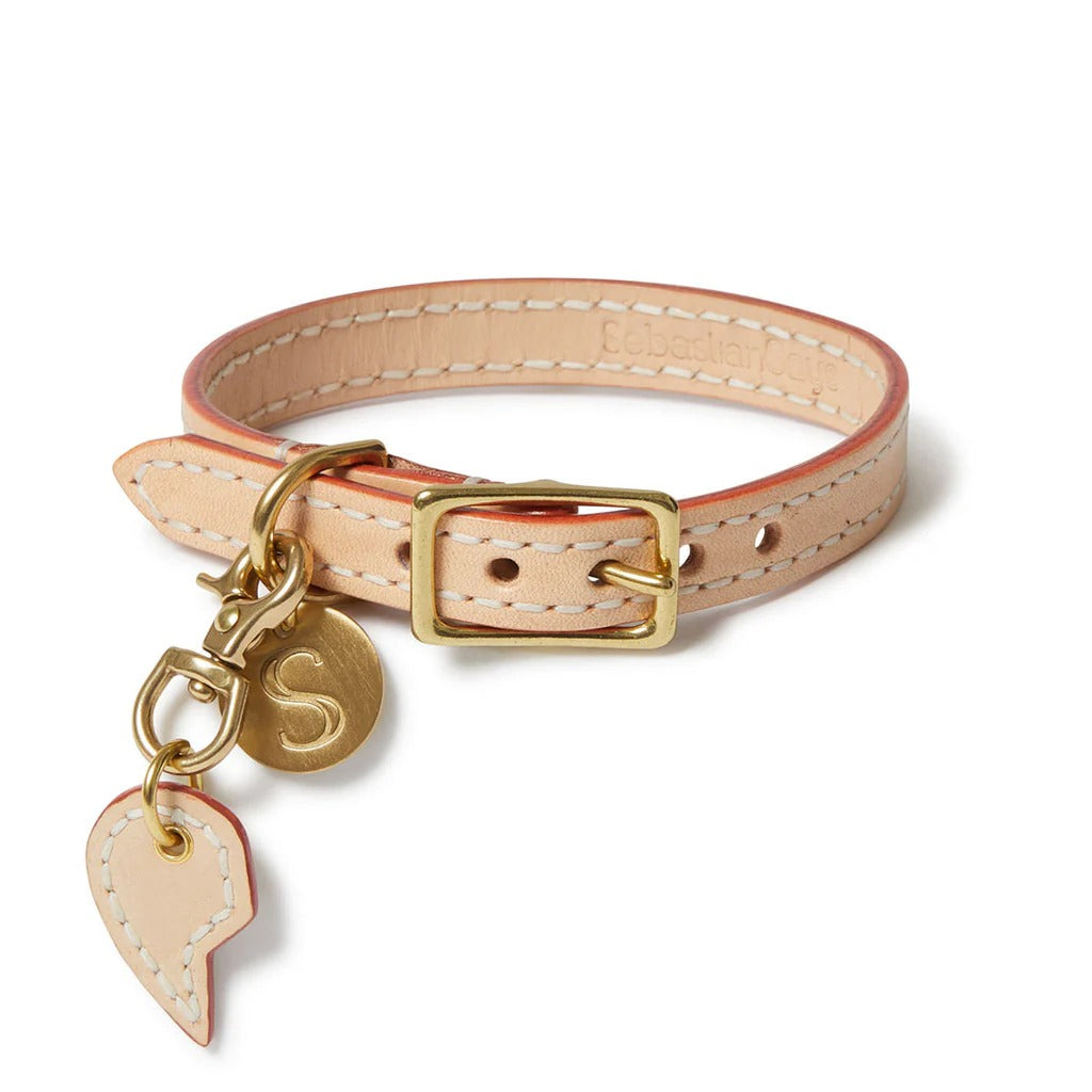 Sebastian Says Leather Dog Split Heart Charm Natural