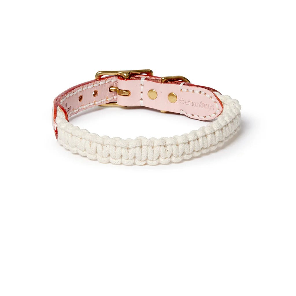 Sebastian Says Macrame/ Leather Dog Collar